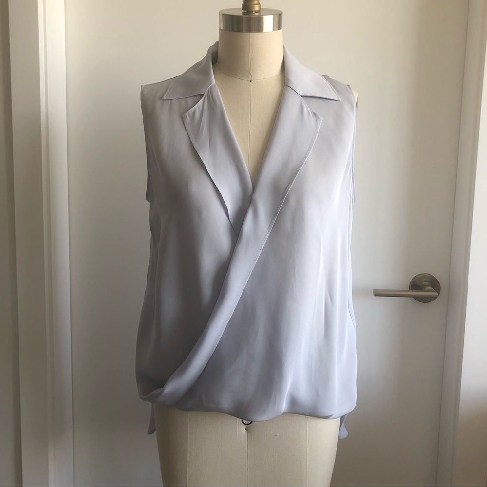 Judith & Charles Dusty Lilac Collar Drape Wrap Sleeveless Blouse Silk